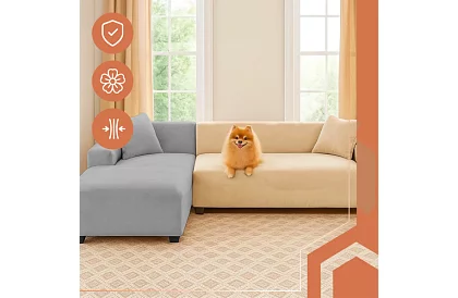 Husă elastică pentru canapea 145–185 cm – Catifea bej