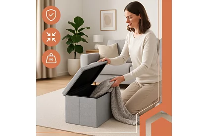 Taburet de depozitare pliabil din material textil 60 × 30 × 30 cm – gri