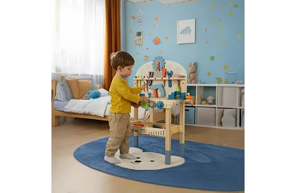 Atelier pentru copii – masă cu unelte din lemn 3 în 1