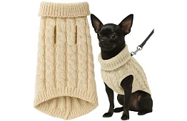 Îmbrăcăminte călduroasă pulover pentru câine, pisică – mărimea S – bej