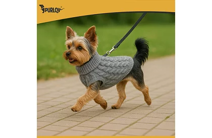 Îmbrăcăminte pulover cald pentru câine, pisică – mărimea M – gri PURLOV