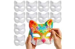 Măști de pisică pentru carnaval 10 bucăți – set DIY pentru pictat
