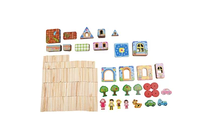 Blocuri de construcție din lemn – căsuță, 268 de piese