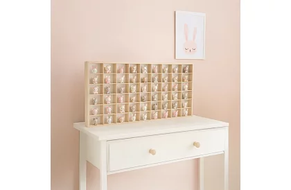 Raft din lemn pentru colecționari de figurine, mașinuțe – 54 compartimente