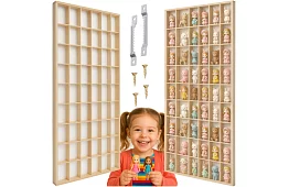 Raft din lemn pentru colecționari de figurine, mașinuțe – 54 compartimente