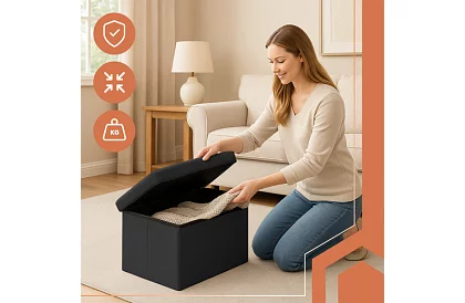 Taburet de depozitare pliabil 60 × 30 × 30 cm – catifea neagră