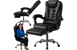 Scaun de birou cu suport pentru picioare extensibil – negru