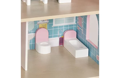 Casă de păpuși din lemn cu iluminare LED + mobilă și accesorii