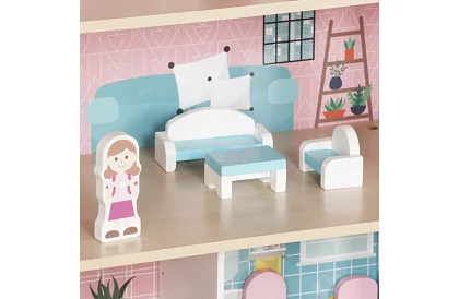 Casă de păpuși din lemn cu iluminare LED + mobilă și accesorii