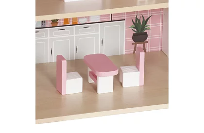 Casă de păpuși din lemn cu iluminare LED + mobilă și accesorii