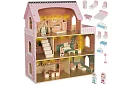 Casă de păpuși din lemn cu iluminare LED + mobilă și accesorii