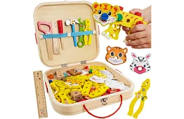 Cutie de lemn cu unelte și animale - elemente de șurub