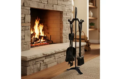 Unelte pentru șemineu – set 5 în 1 în stil retro