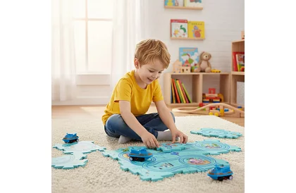 Puzzle pista pentru asamblare – bază rutieră cu mașinuțe