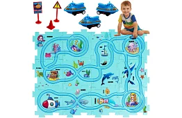 Puzzle pista pentru asamblare – bază rutieră cu mașinuțe