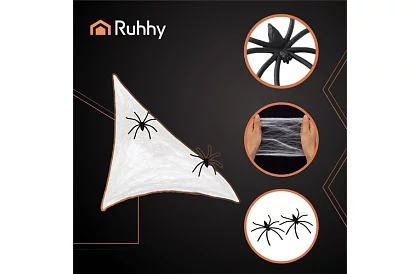 Pânză de păianjen artificială de Halloween + 2 păianjeni