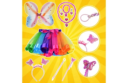 Costum de copil – fluture curcubeu cu accesorii