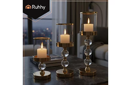 Set de 3 suporturi pentru lumânări – Gold Glamour