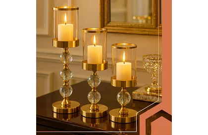 Set de 3 suporturi pentru lumânări – Gold Glamour