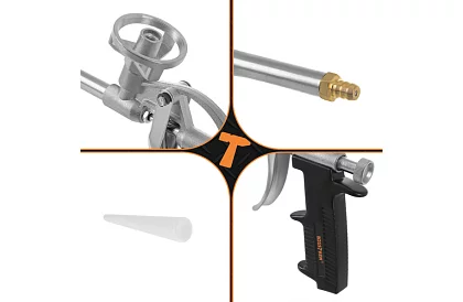 Pistolă metalică de montaj pentru spumă cu debit reglabil