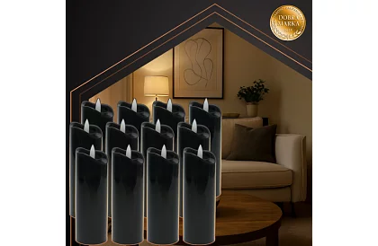 LED lumânări negre cu efect de flacără 15 x 5 cm – set de 12 bucăți