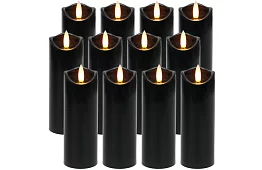 LED lumânări negre cu efect de flacără 15 x 5 cm – set de 12 bucăți
