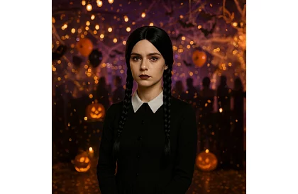 Părul lung negru cu împletituri - Wednesday