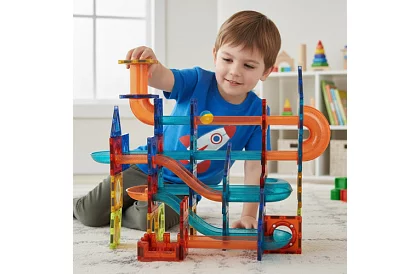 Set de construcție educațională magnetică 3D – pistă cu bile 96 de piese