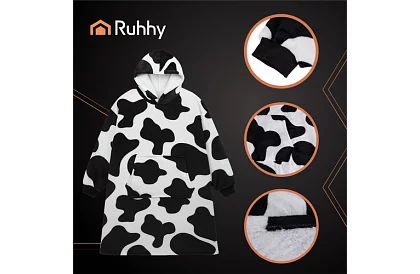 Oversize hanorac lung – design cu vaci alb-negru