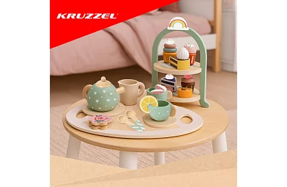 Set de ceai verde din lemn mare + suport pentru torturi