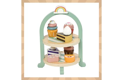 Set de ceai verde din lemn mare + suport pentru torturi