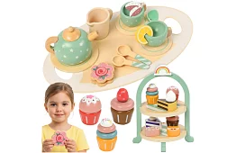 Set de ceai verde din lemn mare + suport pentru torturi