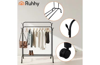 Dublu suport pentru haine pe roți