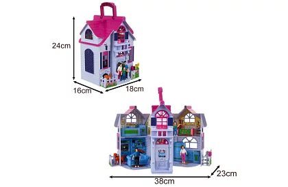 Casă pliabilă pentru păpuși cu mobilier