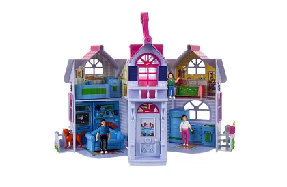 Casă pliabilă pentru păpuși cu mobilier