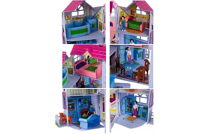 Casă pliabilă pentru păpuși cu mobilier