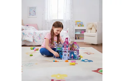 Casă pliabilă pentru păpuși cu mobilier