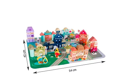 Blocuri de lemn – Oraș 115 bucăți cu suport