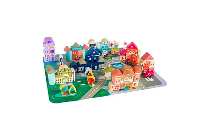 Blocuri de lemn – Oraș 115 bucăți cu suport