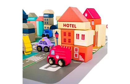 Blocuri de lemn – Oraș 115 bucăți cu suport