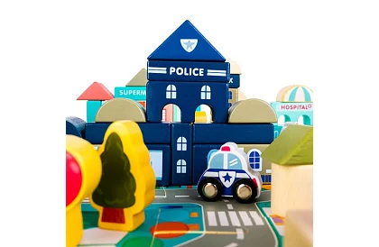 Blocuri de lemn – Oraș 115 bucăți cu suport