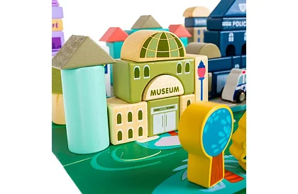 Blocuri de lemn – Oraș 115 bucăți cu suport