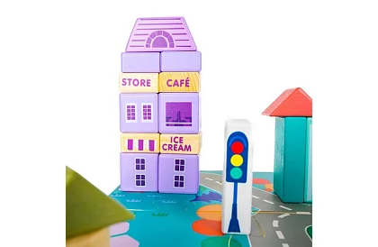 Blocuri de lemn – Oraș 115 bucăți cu suport