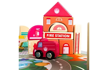 Blocuri de lemn – Oraș 115 bucăți cu suport