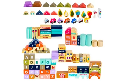 Blocuri de lemn – Oraș 115 bucăți cu suport