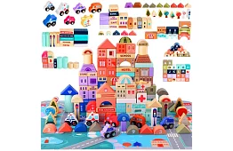 Blocuri de lemn – Oraș 115 bucăți cu suport