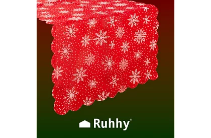 Culoar lung de Crăciun roșu cu fulgi de zăpadă – 150 x 35 cm