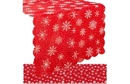 Culoar lung de Crăciun roșu cu fulgi de zăpadă – 150 x 35 cm