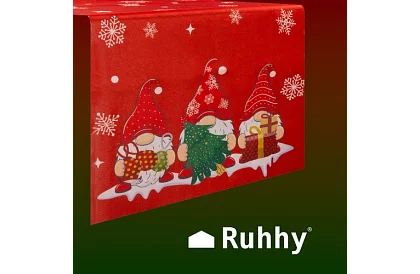 Culoar de Crăciun lung 180 x 40 cm – roșu cu spiriduși