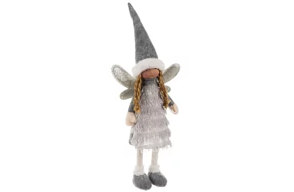 Zâna de Crăciun argintie cu aripi – 40 cm